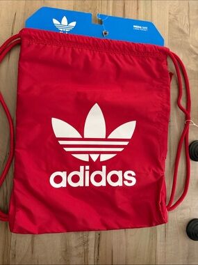 adidas Red Drawstring Trefoil Gym Sack with White Logo